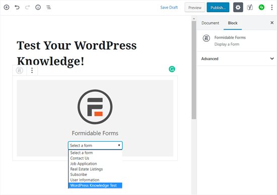Chọn tiện ích biểu mẫu câu đố của bạn trong WordPress